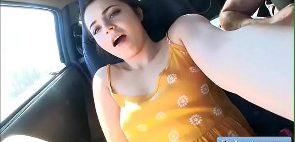  Lovely and naughty brunette amateur Kylie finger fuck her wet pussy in the car and enjoy strong orgasm